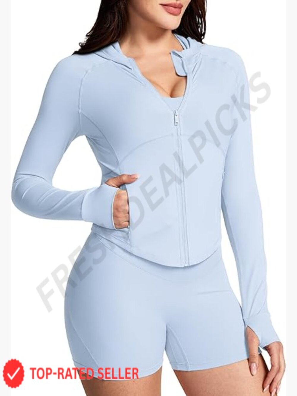 UPF 50+ Sun Protection Hoodie Lightweight Cropped Jacket with Pockets Thumbholes
